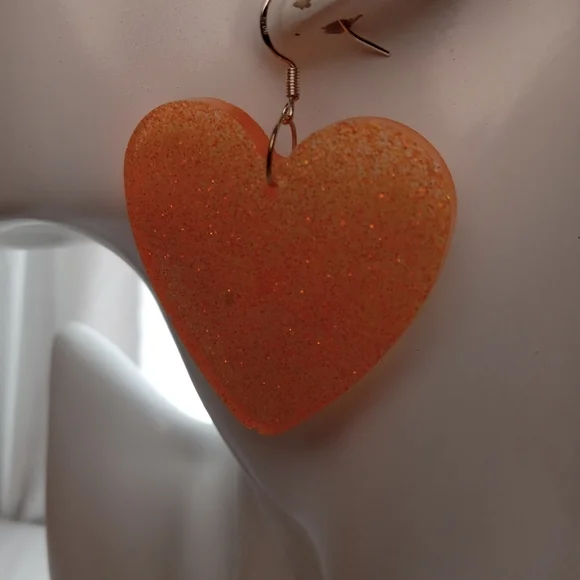 Orange Heart-Shaped Earrings - Picture 2 of 5